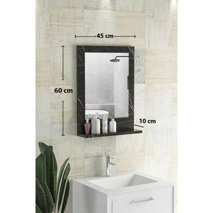 Miroir mural avec une étagère 60x45 cm noir