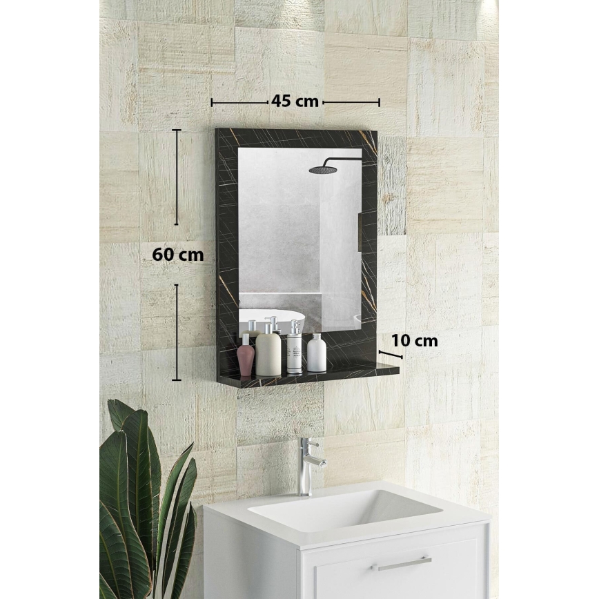 Miroir mural avec une étagère 60x45 cm noir