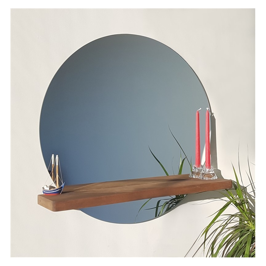 Miroir mural avec une étagère SUNSET 70x70 cm en pin