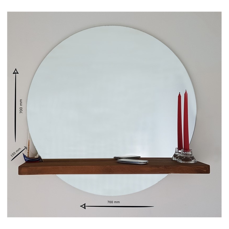 Miroir mural avec une étagère SUNSET 70x70 cm en pin