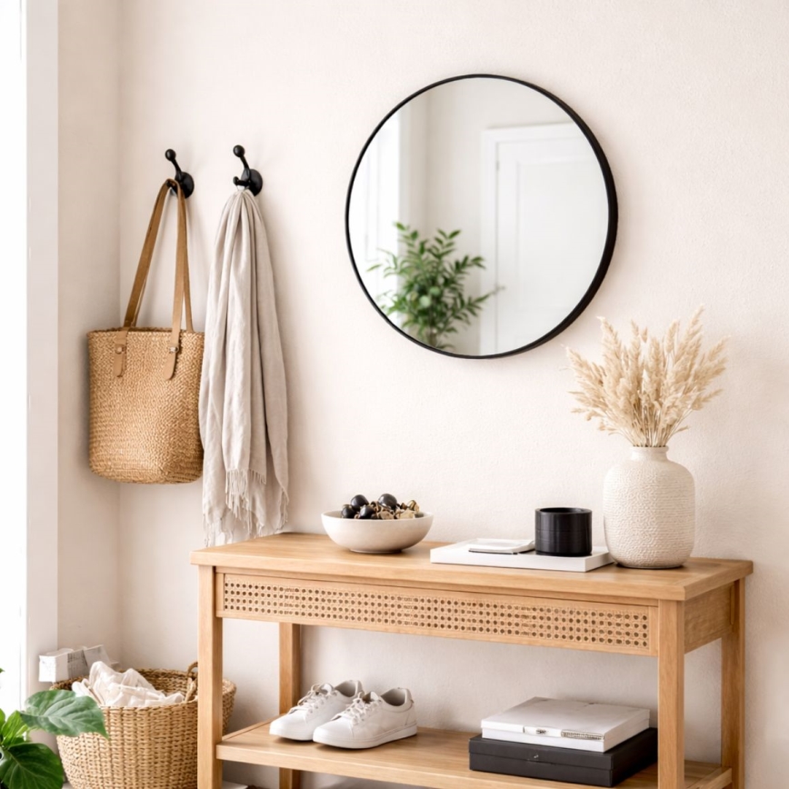 Miroir mural CHICAGO Ø 40 cm noir