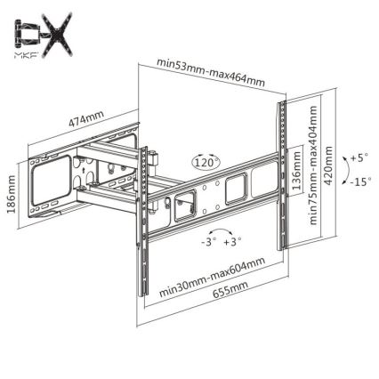MK FLORIA MKF-17DP641 - Support mural pour TV avec joint 80" noir