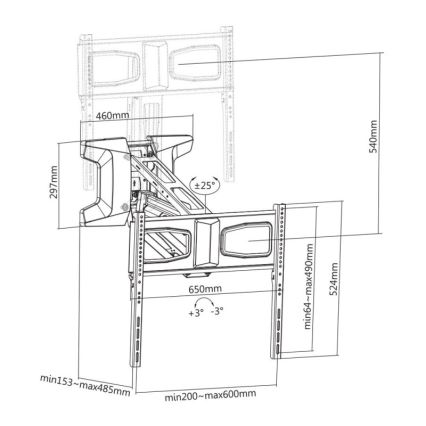 MK FLORIA MKF-21DM647 - Support mural articulé pour téléviseur 70 noir + télécommande