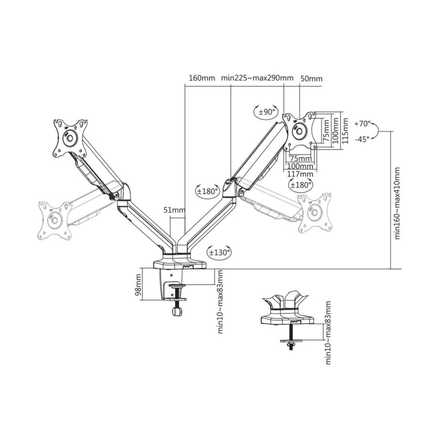 MK FLORIA MKF-21DP113S2 - Supporto regolabile per due monitor da 32 nero