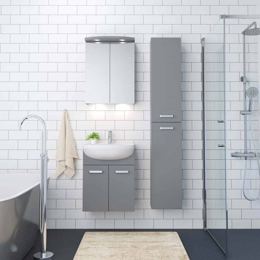 Mobile bagno con lavabo ASTRID + specchiera LED 4xLED/4,3W/230V IP44 grigio
