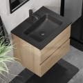 Mobile da bagno con lavabo CONOR 61 cm rovere/nero