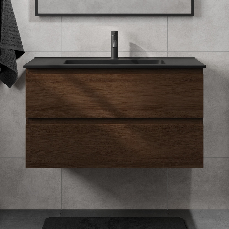 Mobile da bagno con lavabo KENWOOD 91 cm noce/nero