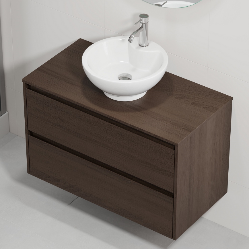 Mobile da bagno con lavabo TRONDHEIM/DRAMMEN 90x57x46 cm noce/bianco