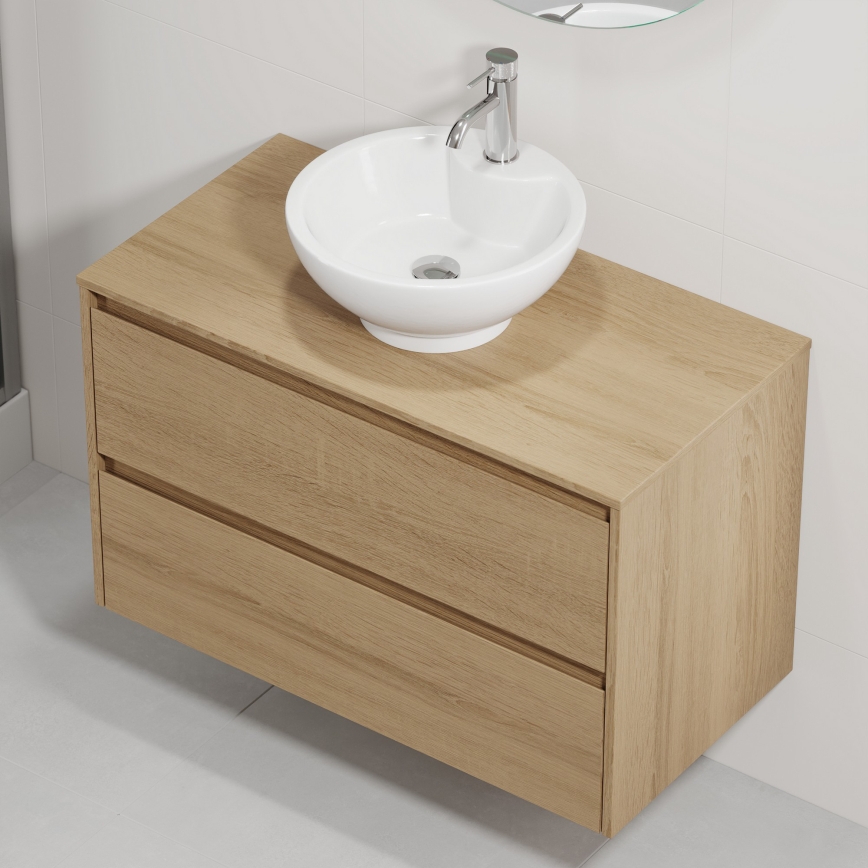Mobile da bagno con lavabo TRONDHEIM/DRAMMEN 90x57x46 cm rovere/bianco