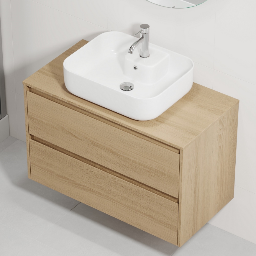 Mobile da bagno con lavabo TRONDHEIM/KRISTIANSAND 90x57x46 cm rovere/bianco