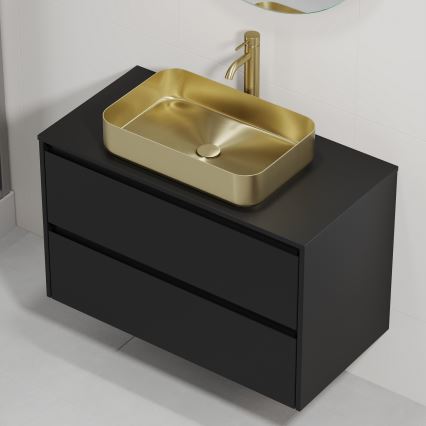 Mobile da bagno con lavabo TRONDHEIM/LJORDAL 90x57x46 cm nero/ottone