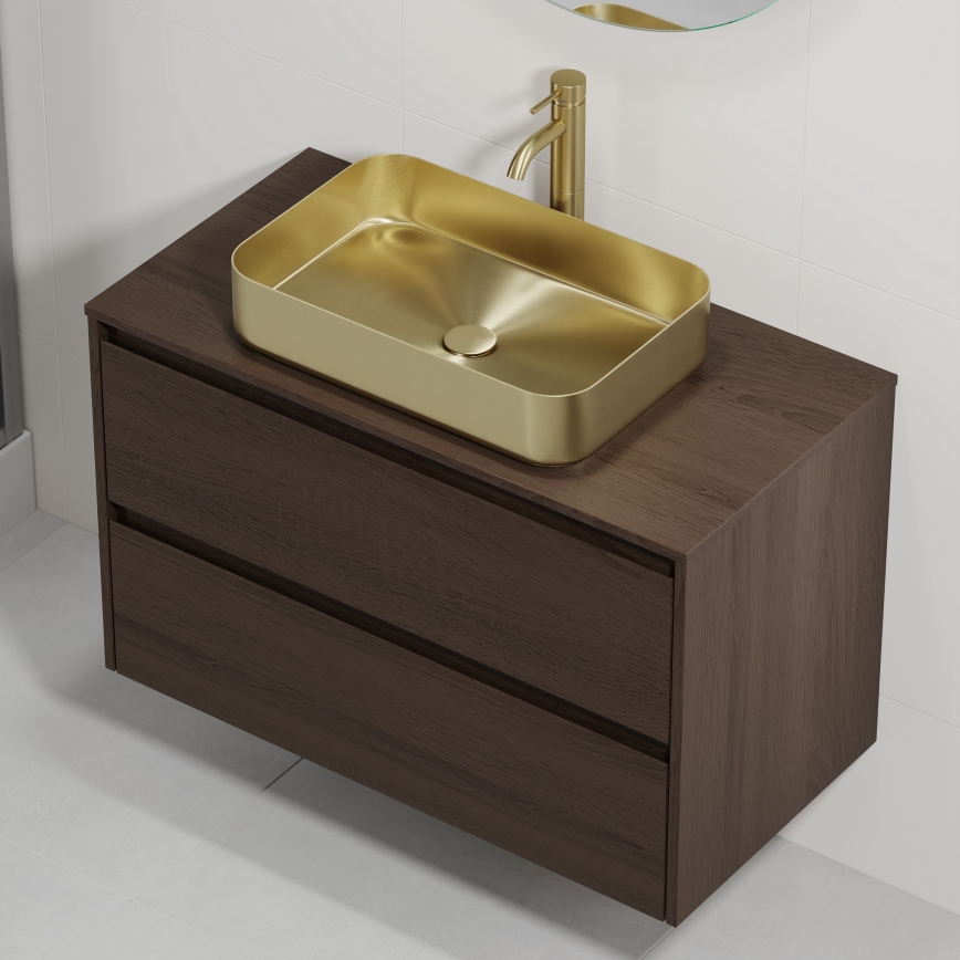 Mobile da bagno con lavabo TRONDHEIM/LJORDAL 90x57x46 cm noce/ottone
