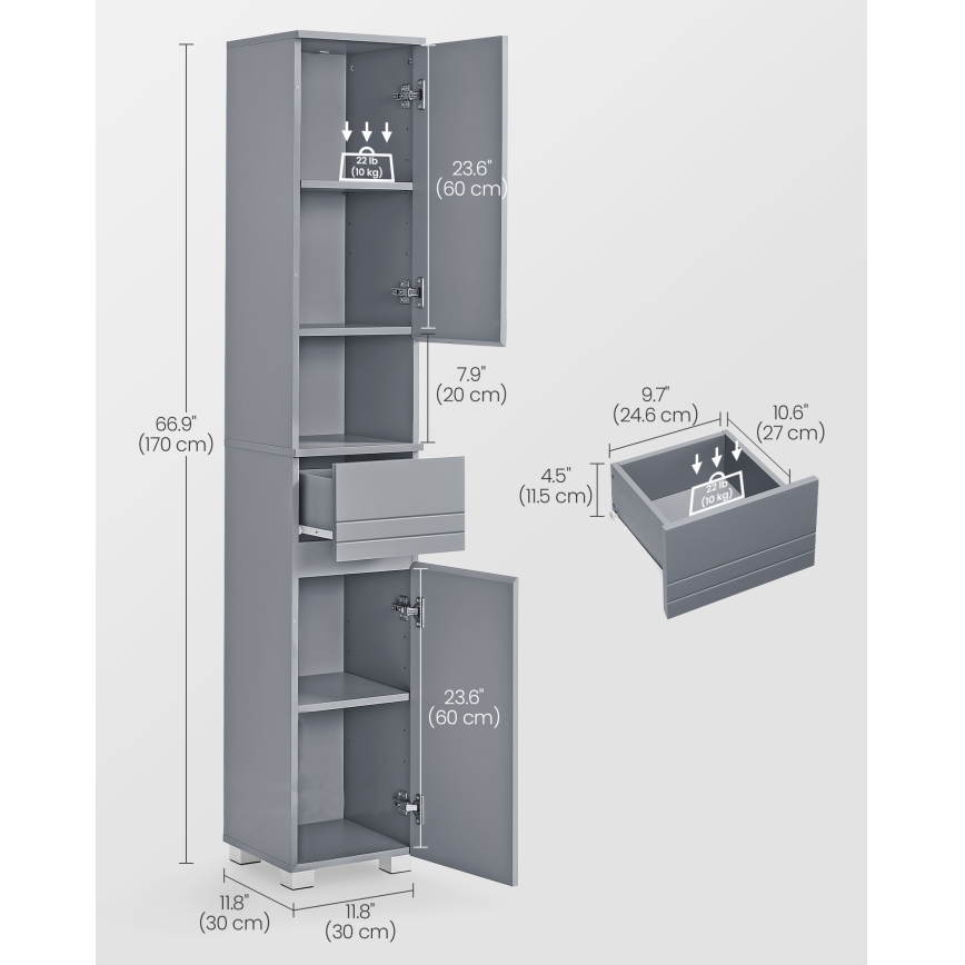 Mobile da bagno KATY 30x170 cm grigio