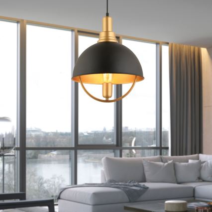 MONZA Hängeleuchte 1xE27/40W/230V Durchmesser 30 cm schwarz/ gold