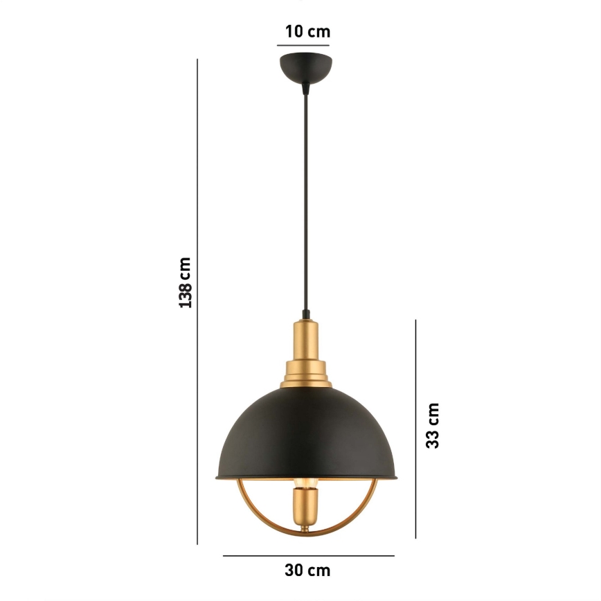 MONZA Hängeleuchte 1xE27/40W/230V Durchmesser 30 cm schwarz/ gold