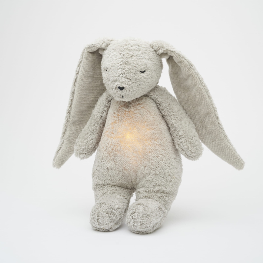 Moonie - Compagno di coccole con melodia e luce coniglietto organic grigio natur