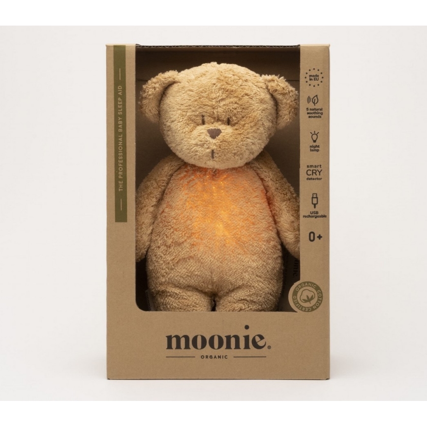 Moonie - Compagno di coccole con melodia e luce orsacchiotto 2.0 organic cappuccino