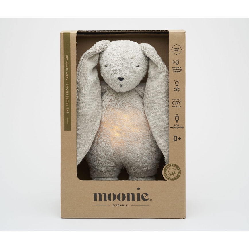 Moonie - Doudou avec mélodie et lumière lapin 2.0 organic gris