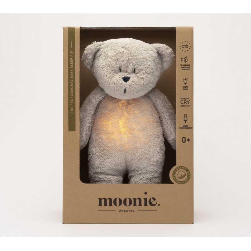 Moonie - Doudou avec mélodie et lumière ourson 2.0 organic gris