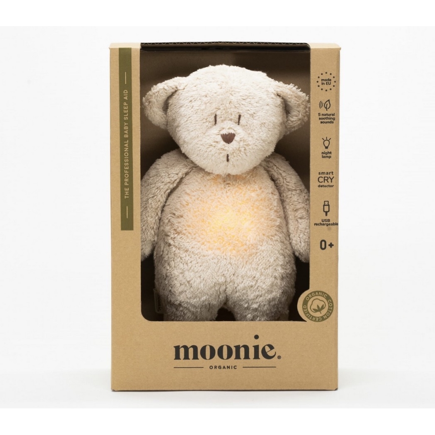 Moonie - Doudou avec mélodie et lumière ourson 2.0 organic sable