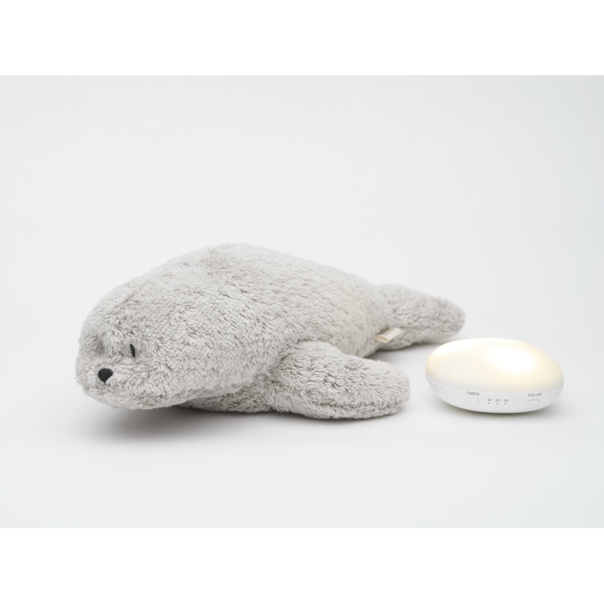 Moonie - Doudou musical et lumineux, phoque, gris organique