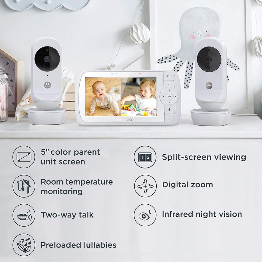 Motorola VM35-2 - Baby monitor ricaricabile con 2 telecamere e batteria da 2000 mAh