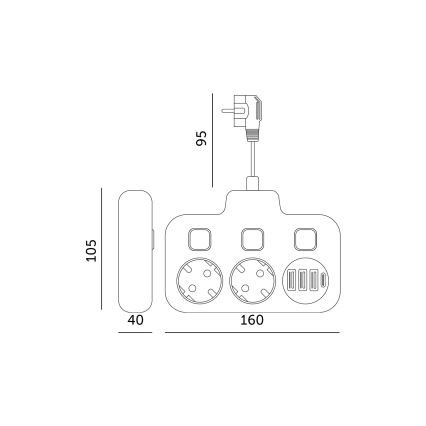 Multi-prise avec interrupteur LINEA 2x230V + 4xUSB A/C SCHUKO blanc
