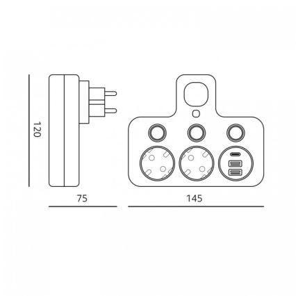 Multipresa con interruttore e illuminazione LED LINEA PRO 2Z + 3xUSB A/C SCHUKO 4000K nera