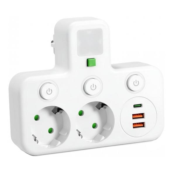 Multipresa con interruttore e illuminazione LED LINEA PRO 2 prese + 3 porte USB A/C SCHUKO 4000 K bianco