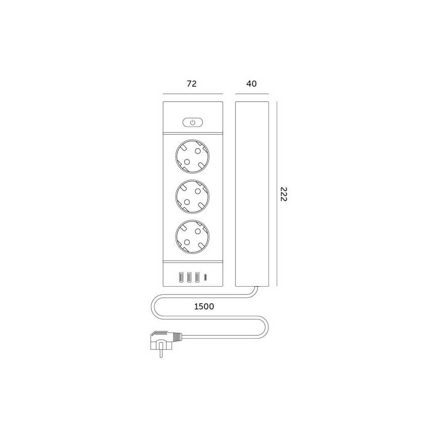 Multipresa con interruttore LINEA PRO 3x230V + 3x USB-A + 1x USB-C SCHUKO 1,5 m bianca