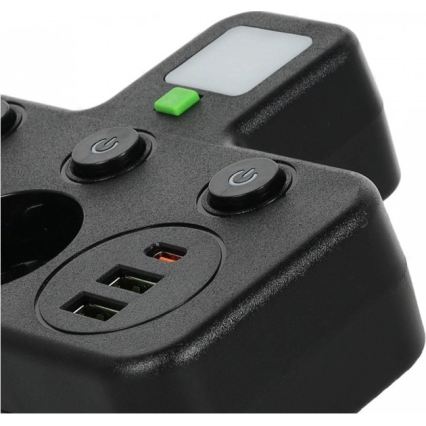 Multiprise avec interrupteur et éclairage LED LINEA PRO 2Z + 3xUSB A/C SCHUKO 4000K noire