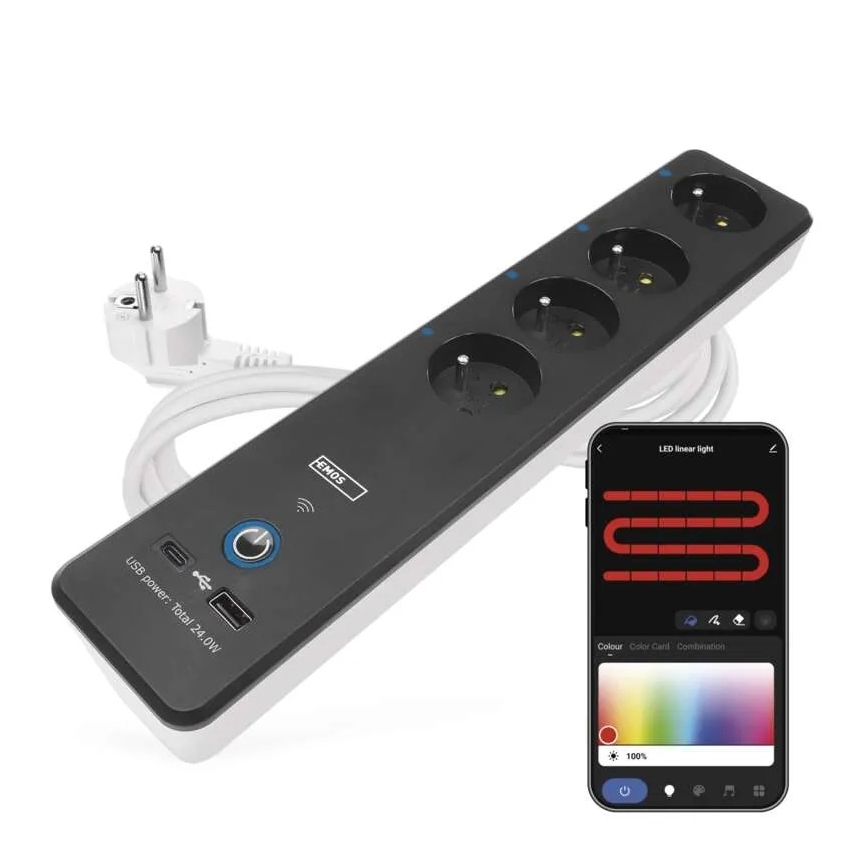 Multiprise intelligente avec interrupteur GoSmart 4 prises + 1x USB-A + 1x USB-C 2 m Wi-Fi Tuya