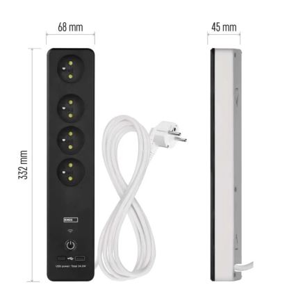 Multiprise intelligente avec interrupteur GoSmart 4 prises + 1x USB-A + 1x USB-C 2 m Wi-Fi Tuya