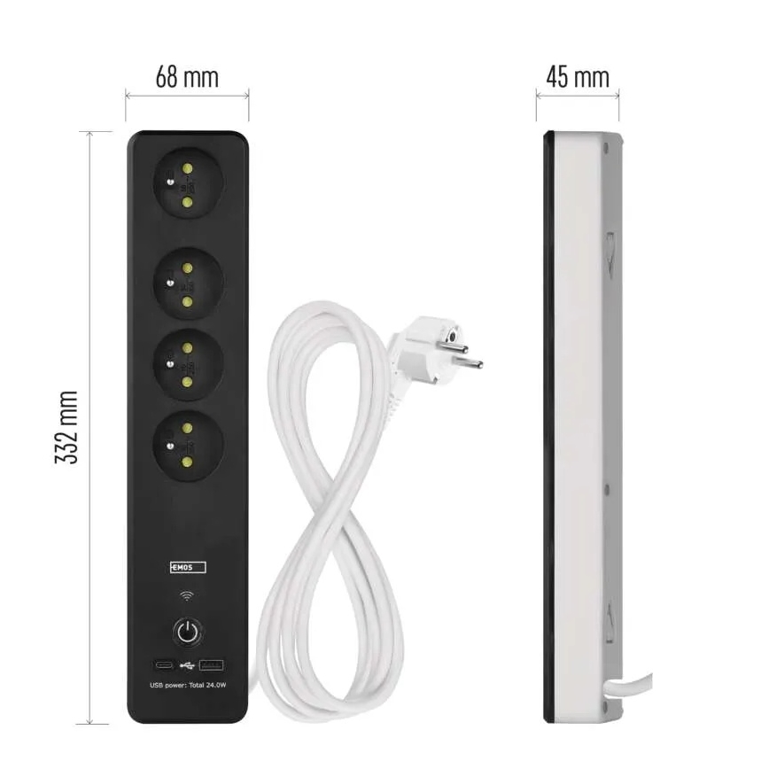 Multiprise intelligente avec interrupteur GoSmart 4 prises + 1x USB-A + 1x USB-C 2 m Wi-Fi Tuya