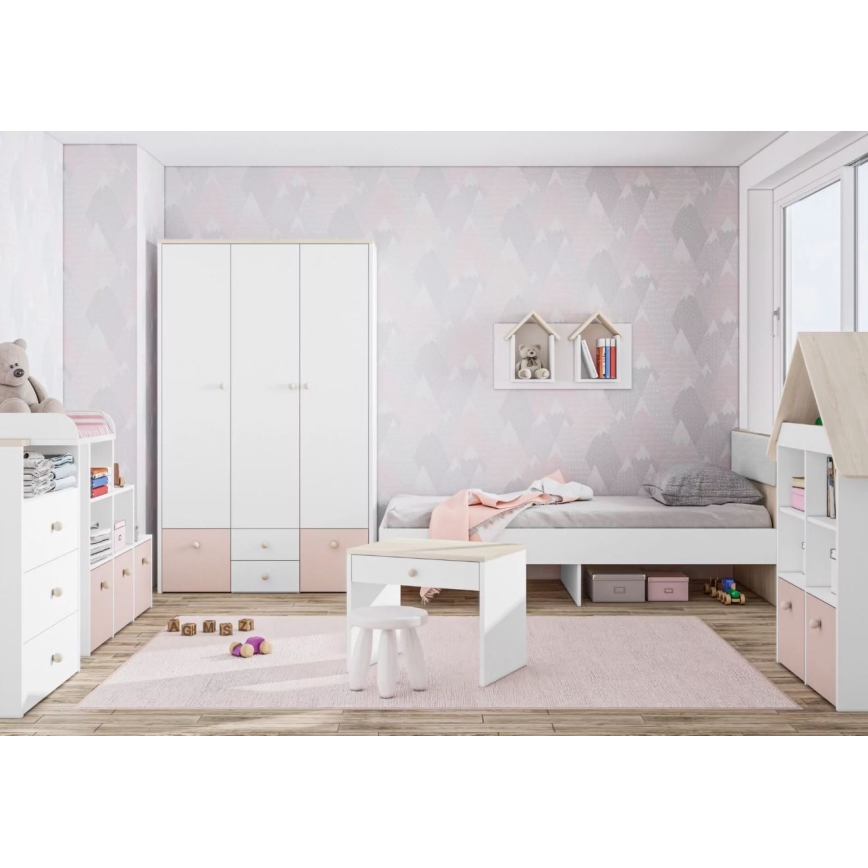 Nachttisch BUBO 58x69 cm Weiß/helles Buchenholz