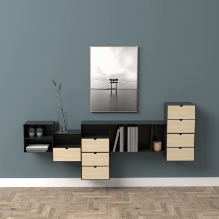 Nachttisch mit Wandmontage-Option BEKIM schwarz/Bambus