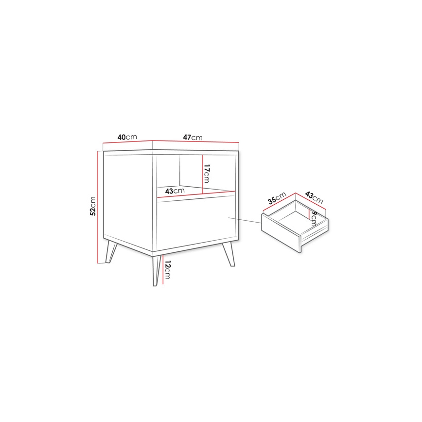 Nachttisch OVESSI 52x47 cm schwarz / Eiche Artisan