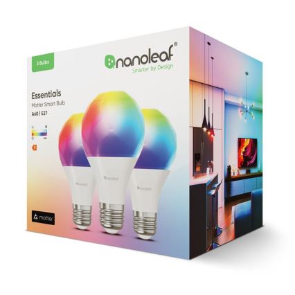 SET 3x Lampadina LED RGBW dimmerabile ESSENTIALS A60 E27/8,5W/230V CRI 90 2700-6500K Wi-Fi - Nanoleaf