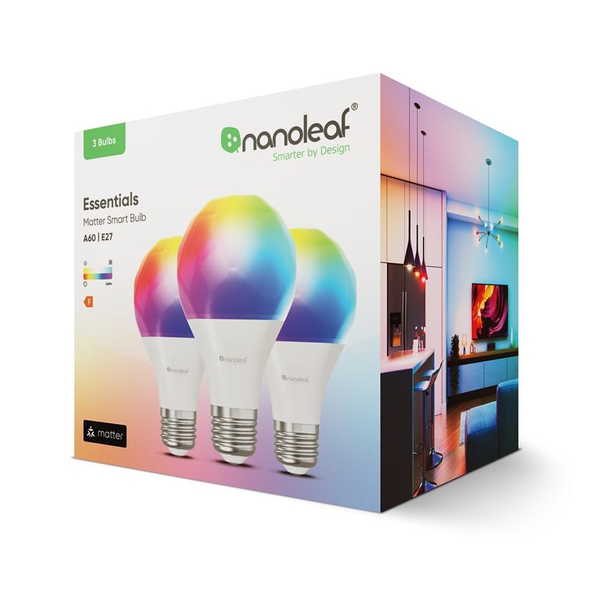 SET 3x Lampadina LED RGBW dimmerabile ESSENTIALS A60 E27/8,5W/230V CRI 90 2700-6500K Wi-Fi - Nanoleaf