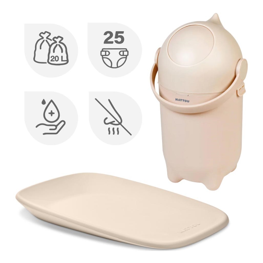 Nattou - Cestino per pannolini e fasciatoio SOFTY 50x70 cm beige