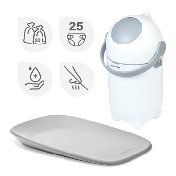 Nattou - Cestino per pannolini e fasciatoio SOFTY 50x70 cm bianco/grigio
