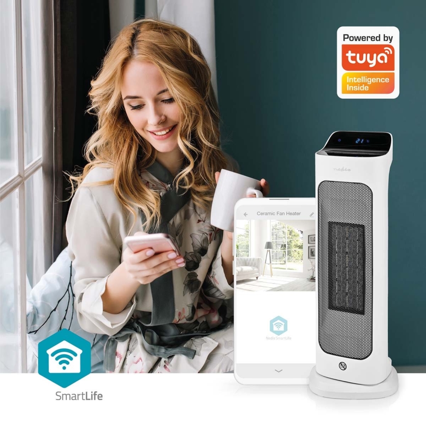 Ventilateur avec un élément chauffant en céramique Smartlife 1400/2000W/230V Wi-Fi Tuya + télécommande