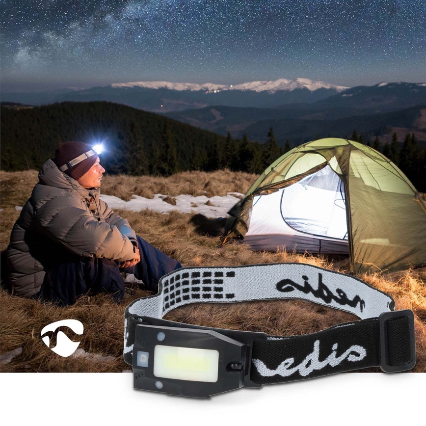 Lampada frontale ricaricabile dimmerabile a LED con sensore di movimento, 5V 500 mAh, IPX4, nera