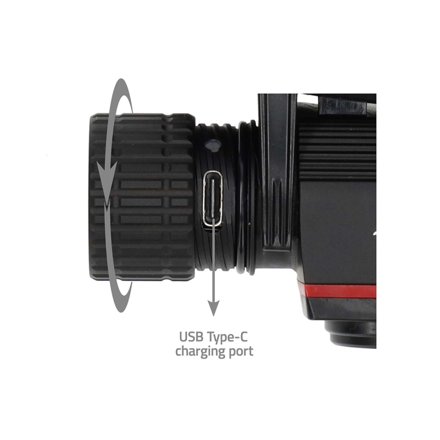 LED-dimmbare, wiederaufladbare Stirnlampe aus Aluminium LED/10W/5V 2200 mAh IPX8 schwarz