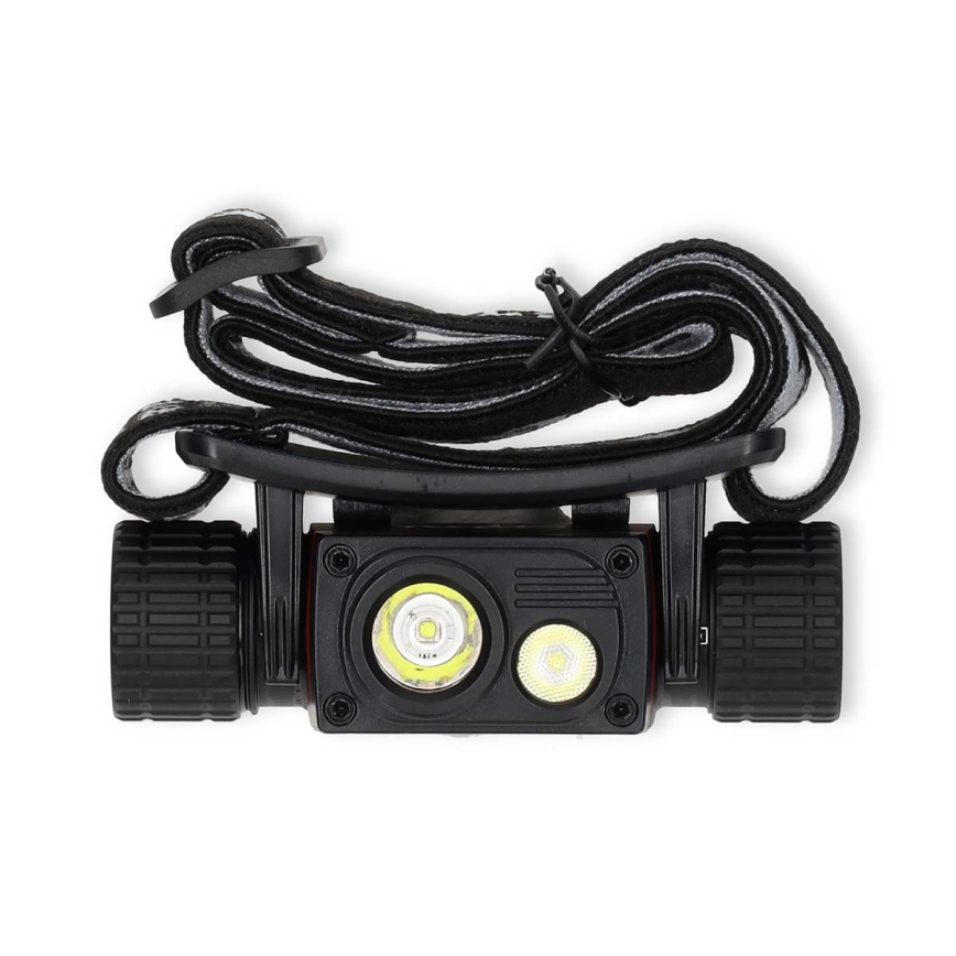 Lampada frontale LED ricaricabile in alluminio, dimmerabile, 10W/5V, 2200 mAh, IPX8, nera