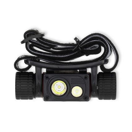 Lampe frontale rechargeable en aluminium à LED dimmable — 10 W / 5 V, 2200 mAh, IPX8, noire