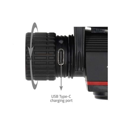 Lampe frontale rechargeable en aluminium à LED dimmable — 10 W / 5 V, 2200 mAh, IPX8, noire