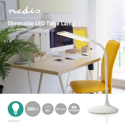 Lampe de bureau LED dimmable LED/6W/5V 2200 mAh blanche