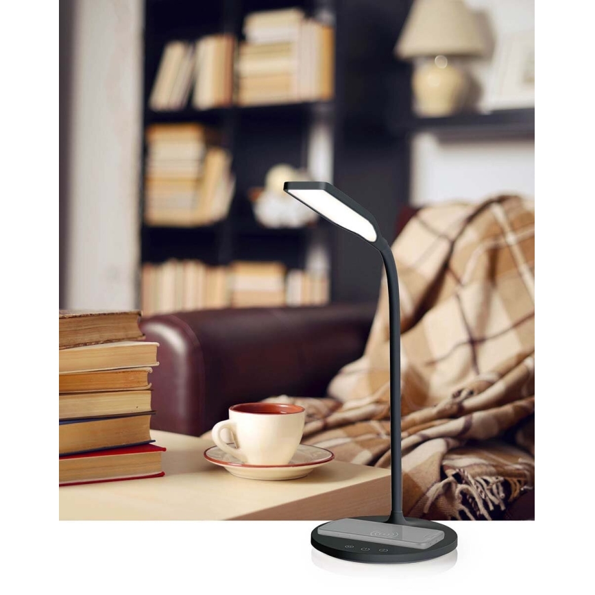 LED Dimmerabile touch flexible lampada da tavolo con 15W ricarica wireless Qi LED/5,5W/230V 2700-6500K nero