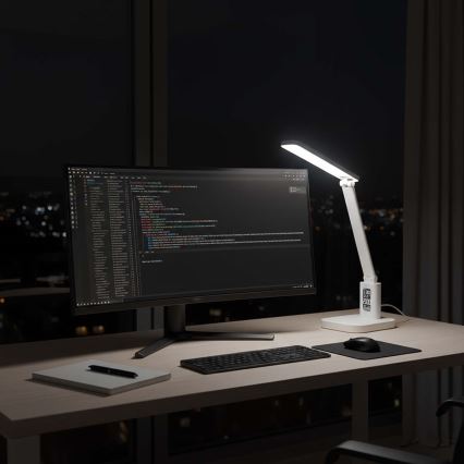 Lampada da tavolo LED dimmerabile ricaricabile a sfioramento con display, 7,5W/1200 mAh, 3000/4000/5700K, CRI 90, bianca